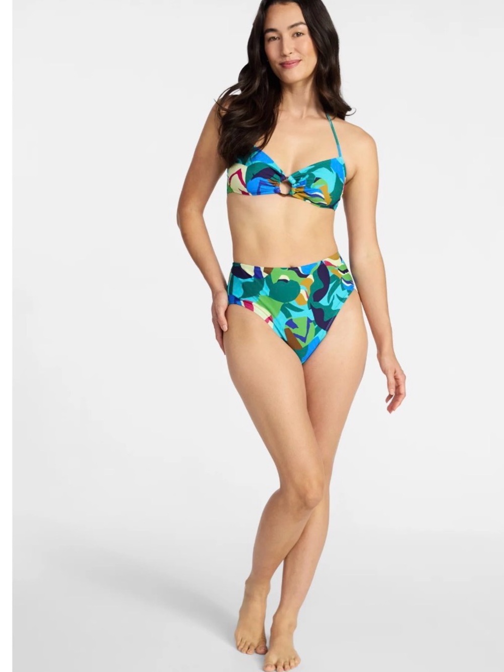 Time and Tru Blue Multi-Print High-Rise Bikini Set